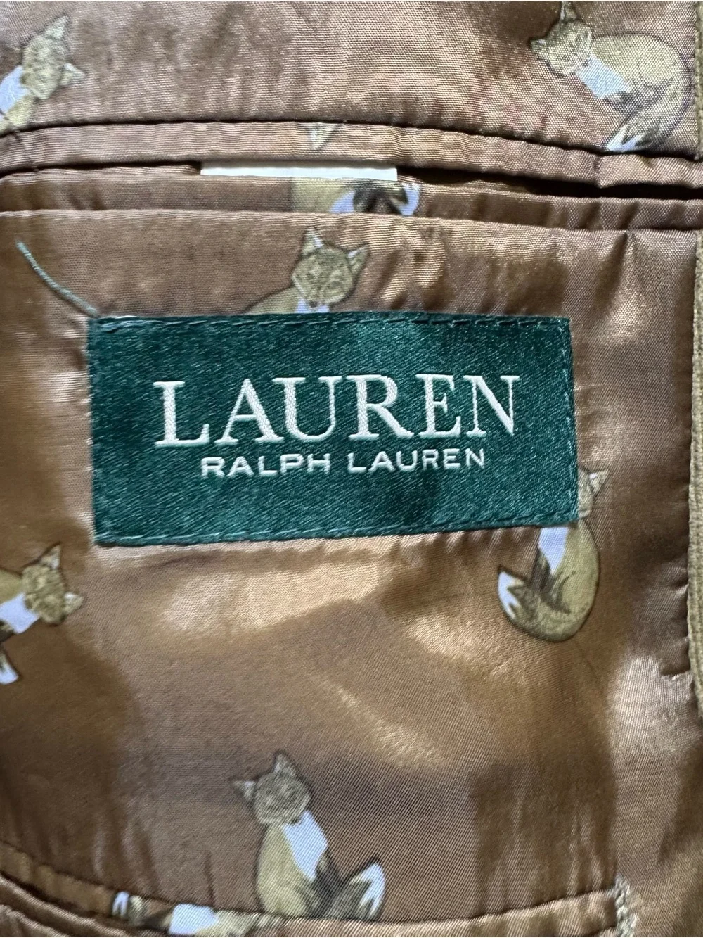 Lauren Ralph‎ Lauren Jacket Mens 39L Brown Blazer Fox Print Lined Elbow Pads